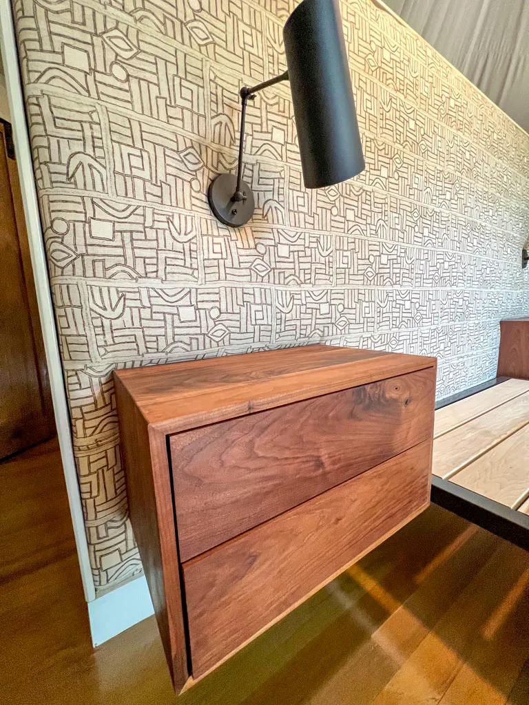 Custom floating nightstand in San Antonio by Green Wood Milling Co.
