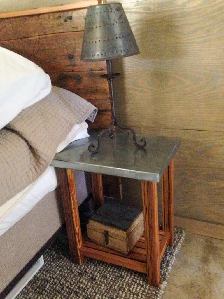 Rustic nightstand with metal top crafted in San Antonio