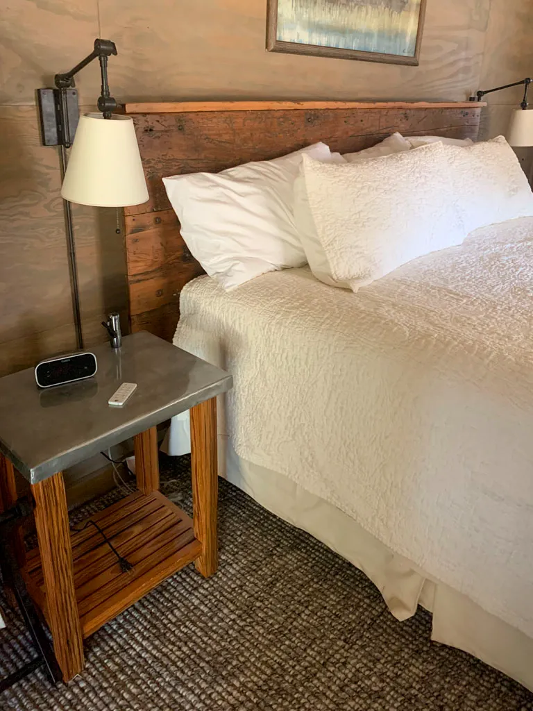 Rustic reclaimed wood headboard and nightstand in San Antonio