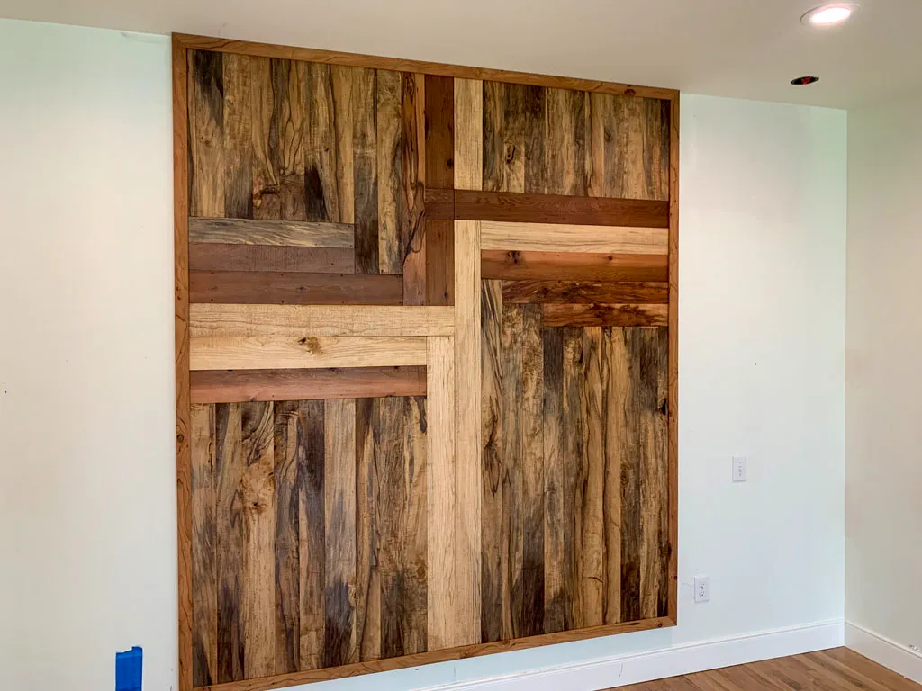 Reclaimed wood accent wall panel in San Antonio bedroom