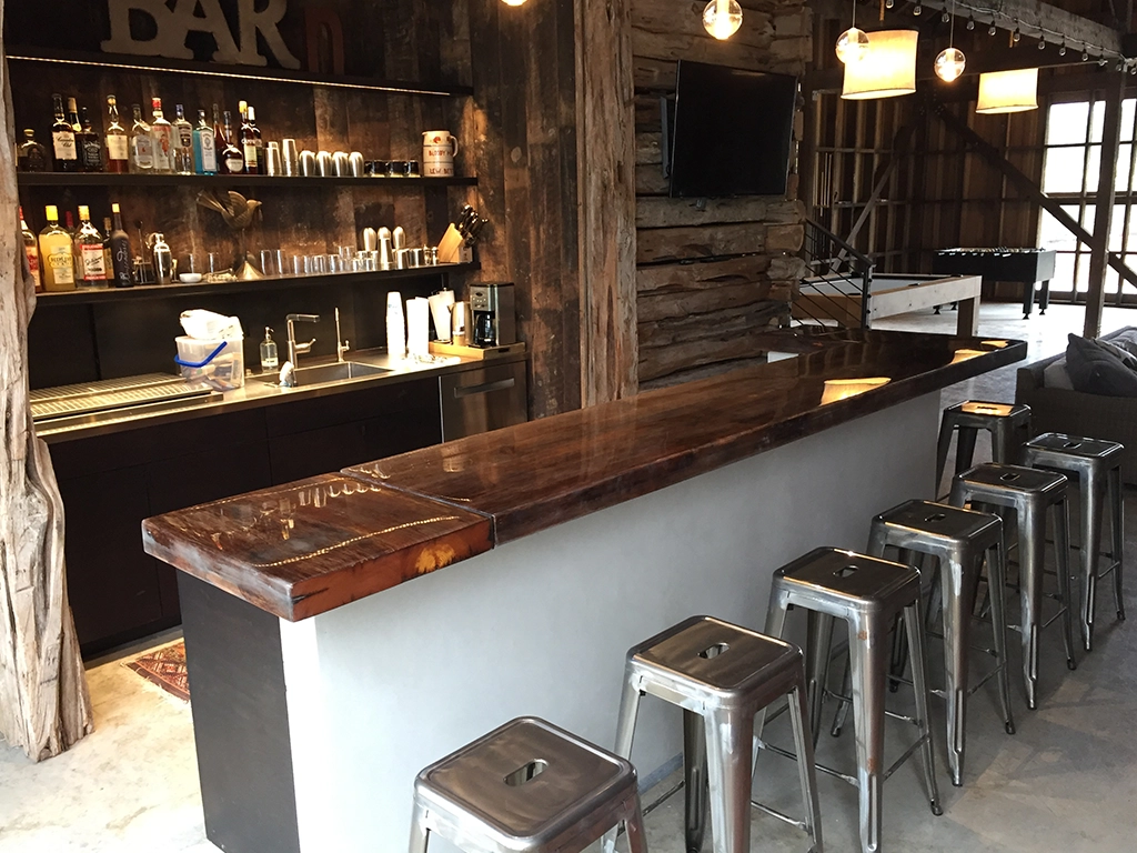 Custom flattened bar top wood slabs