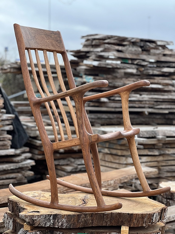 Handcrafted wooden rocking chair by Green Wood Milling Co.