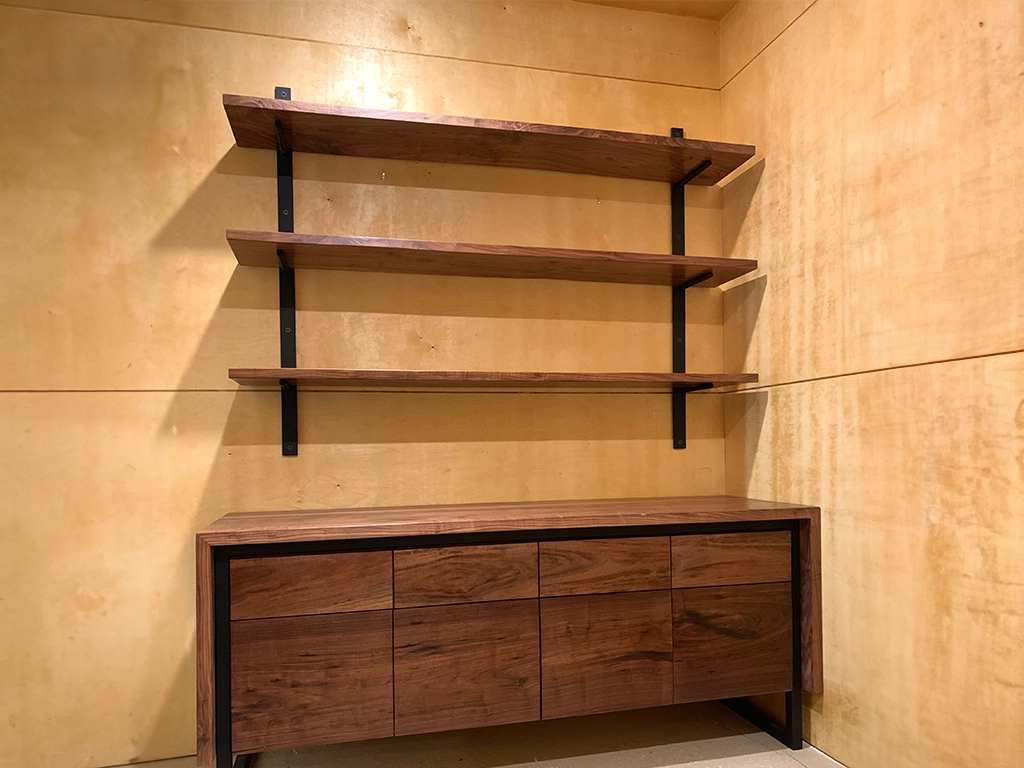 Planed wood shelving units for residential and commercial use